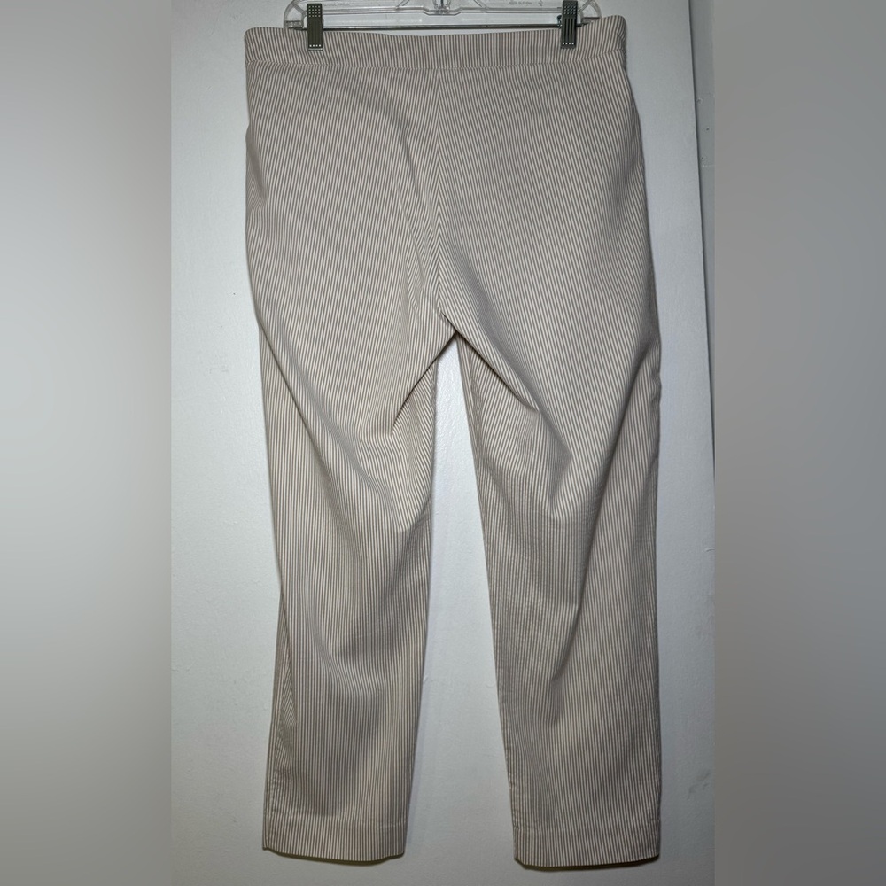 Zac & Rachel Ankle Pull on High Rise Pants Thin Vertical Beige/Cream Stripes S12 - Picture 4 of 9